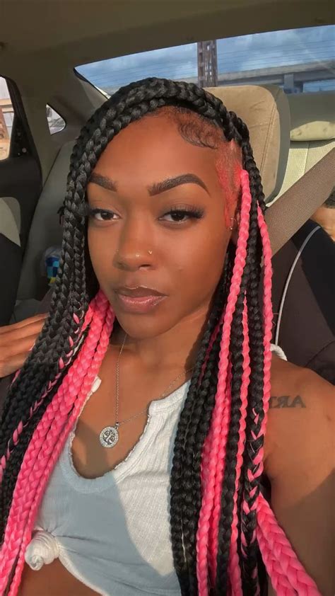 pink black braids|black and pink boho knotted braids.